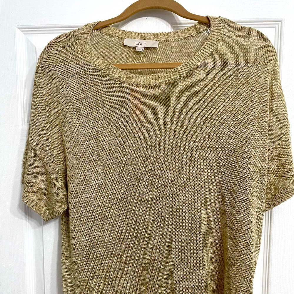 LOFT XL short sleeve Gold (glittery) holiday sweater